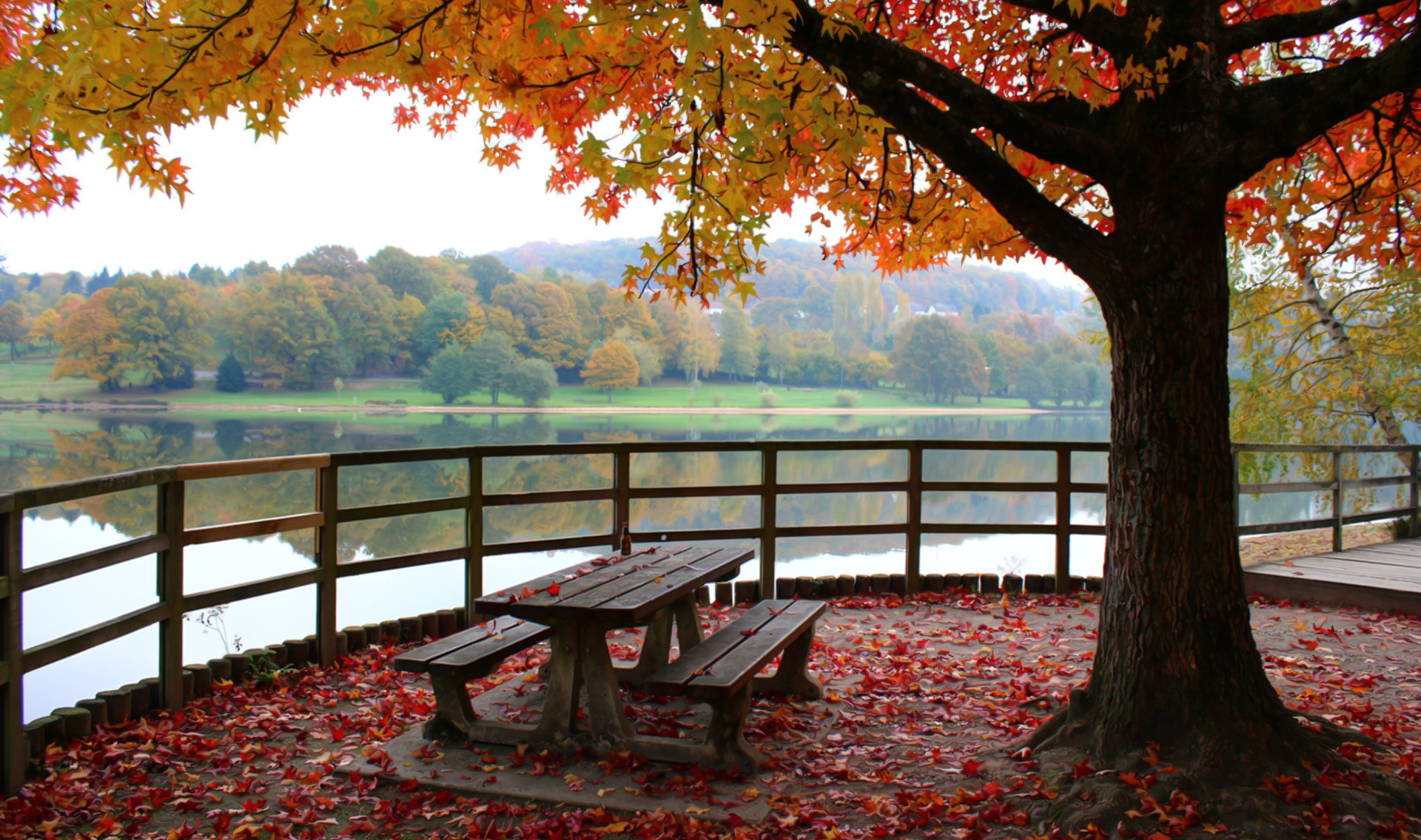 EXT. AUTUMN BENCH – DAY