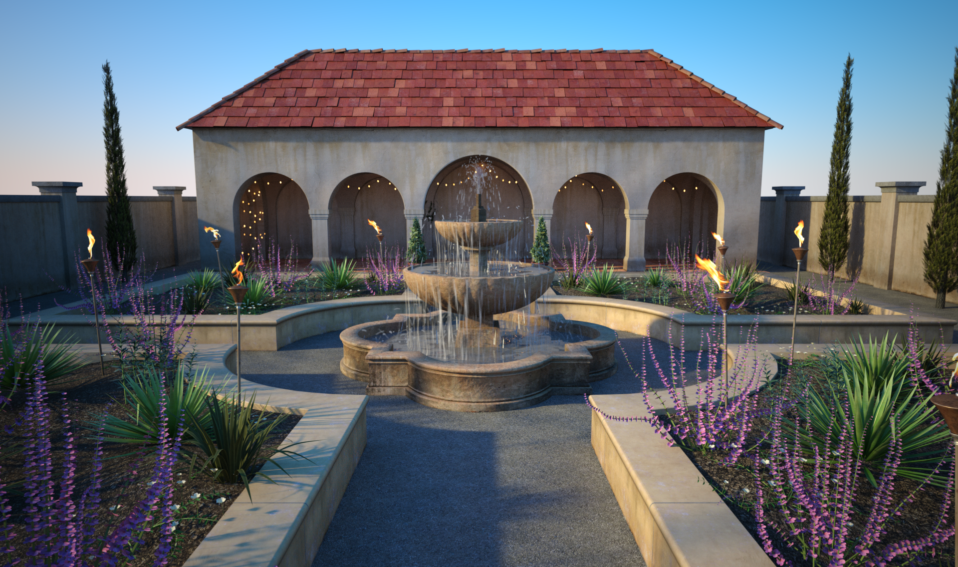 EXT. FOUNTAIN COURTYARD 1 – DAY
