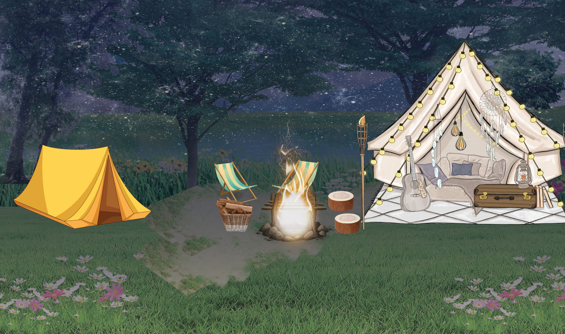 EXT. GLAMPING CHIC – NIGHT