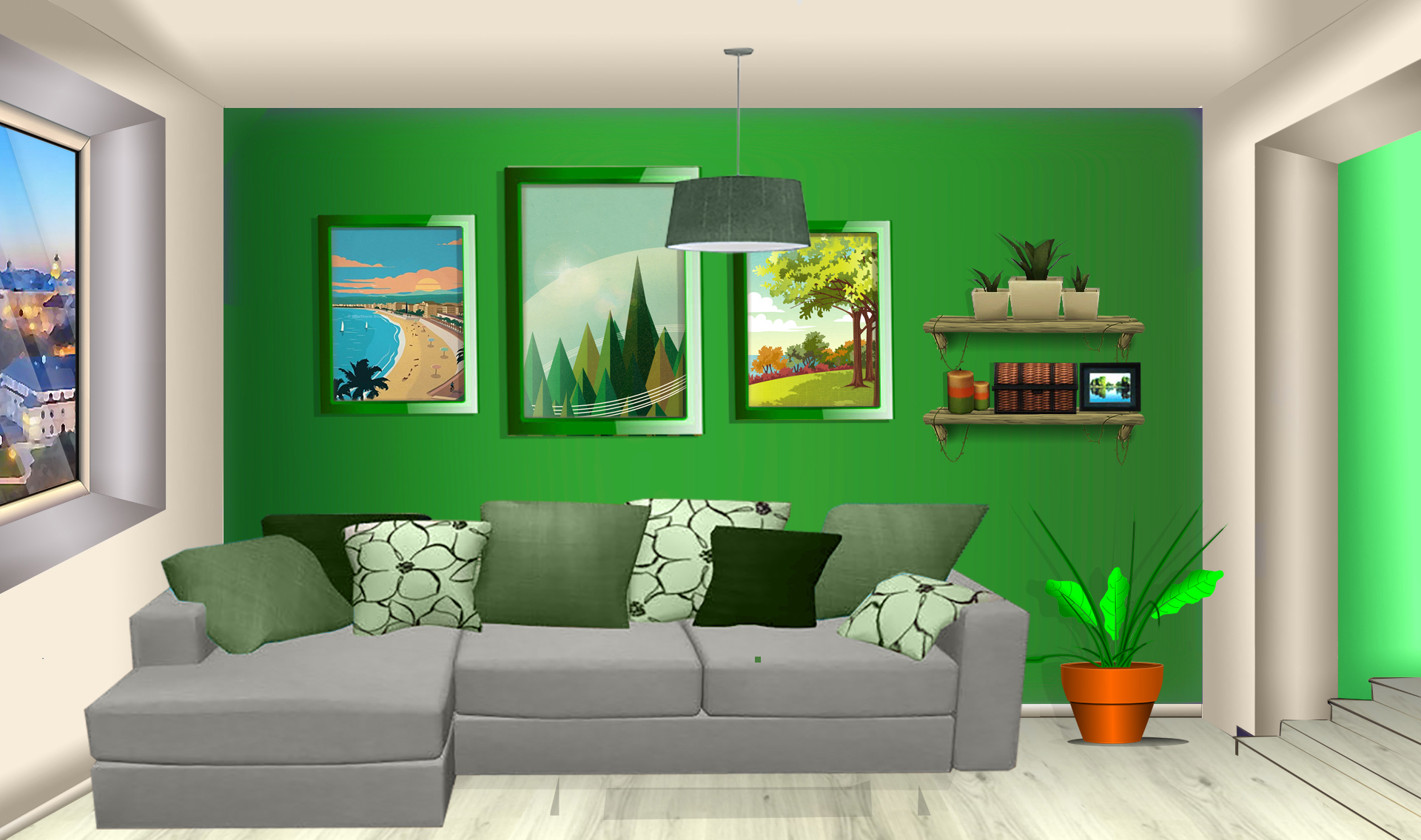 INT. APARTMENT GREEN LIVING ROOM – DAY