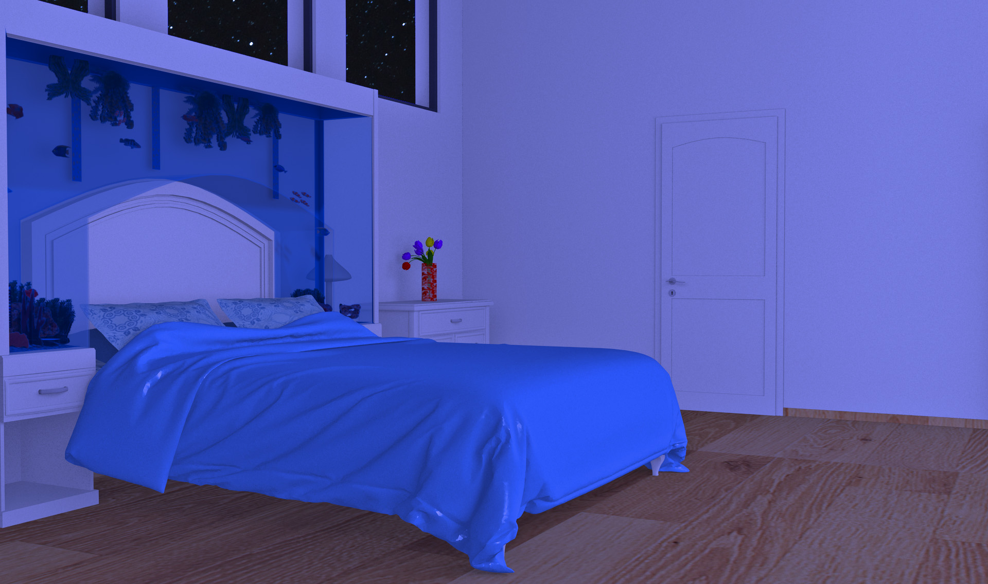 INT. AQUA BEDROOM 1 STARS – NIGHT