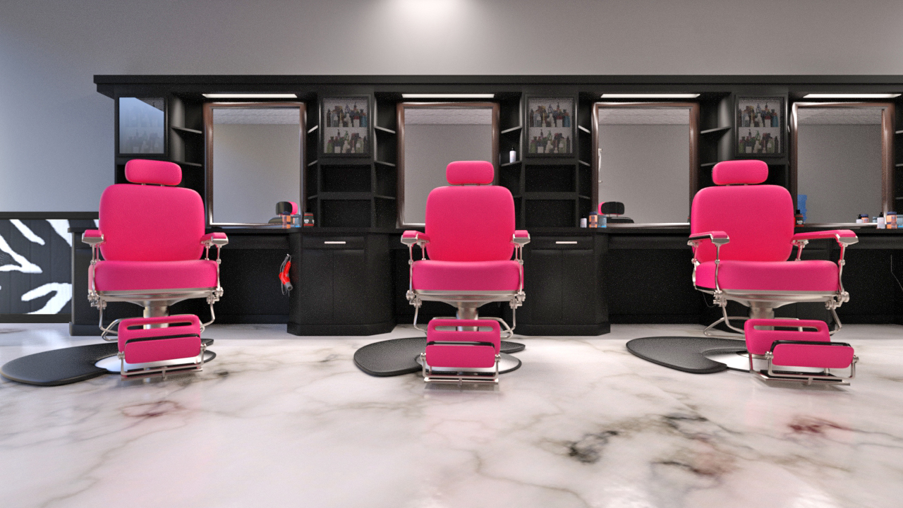 INT. BARBER SHOP PINK – DAY
