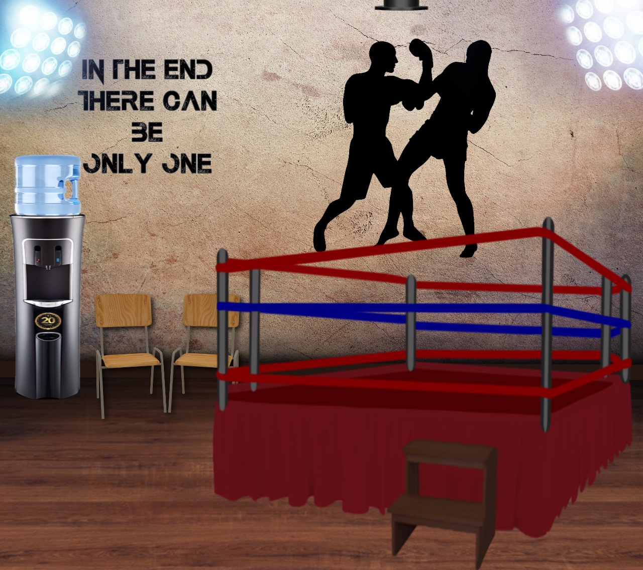 INT. BOXING RING W/LIGHTS – DAY