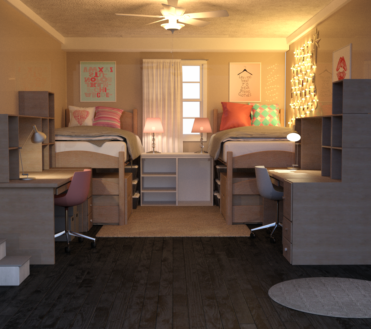 INT. DOUBLE GIRLS DORM ROOM 1 – DAY