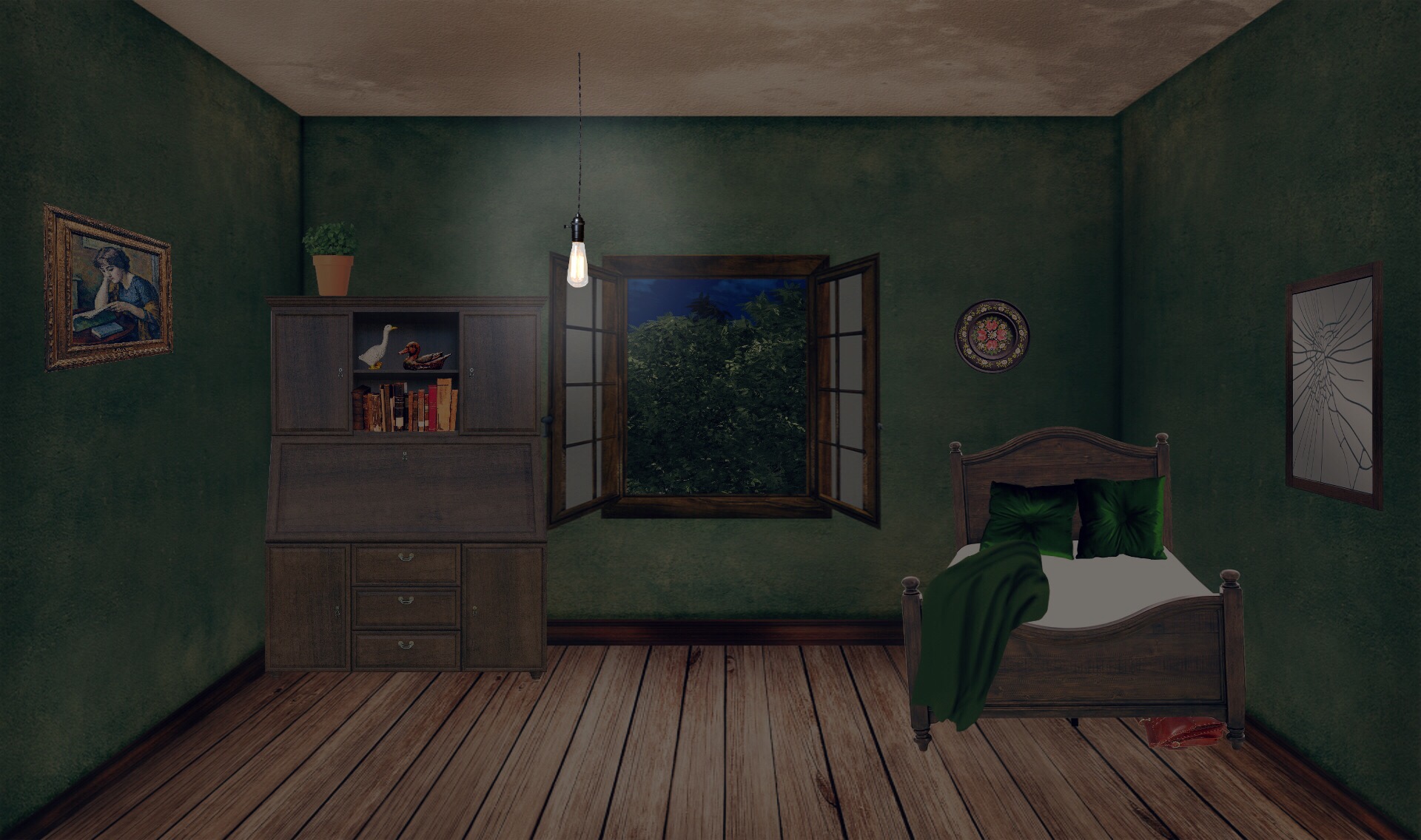 INT. HOME ALONE BEDROOM GREEN 2 – NIGHT