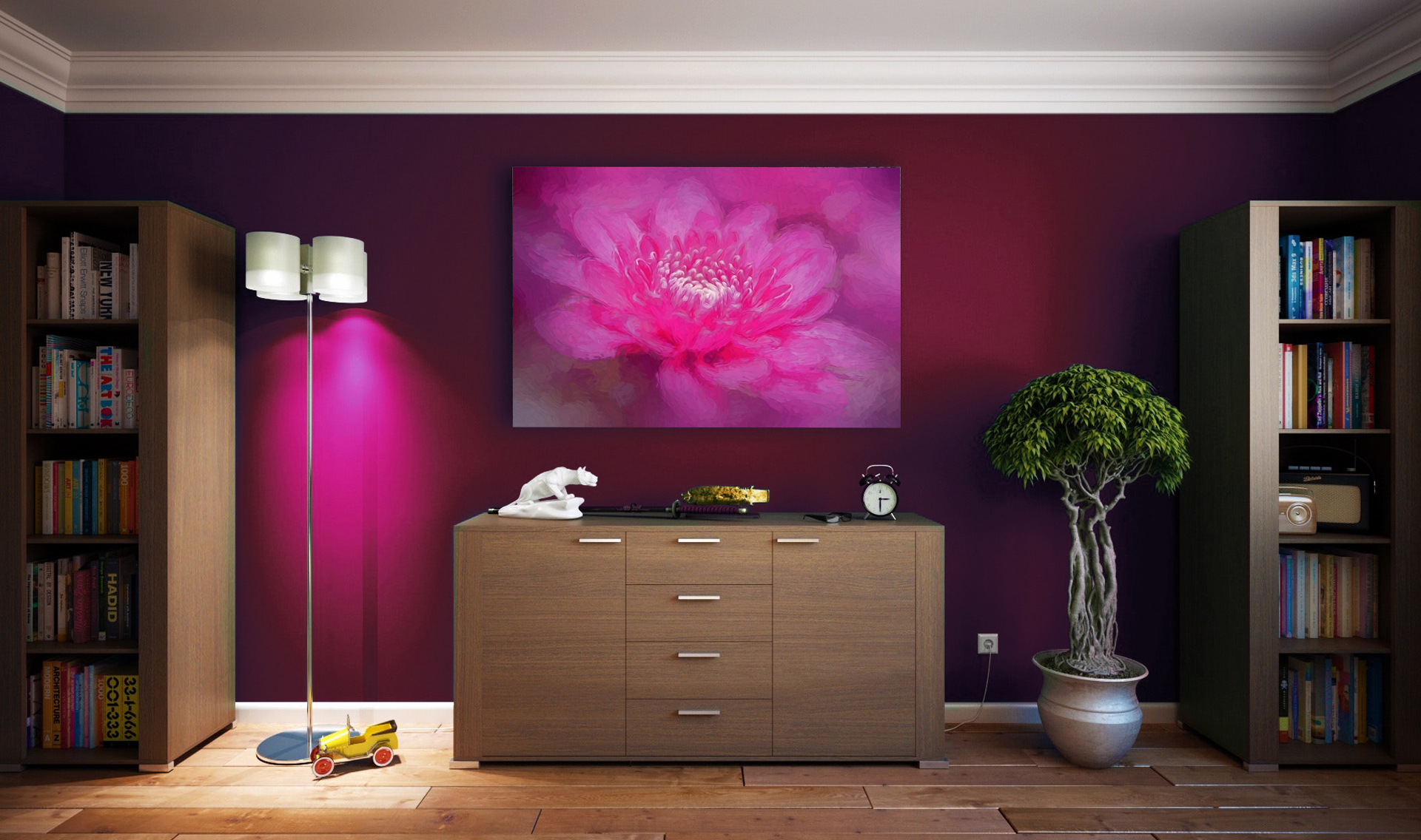INT. LIVINGROOM BACK WALL PINK – DAY