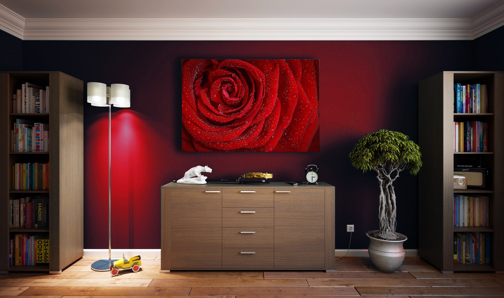 INT. LIVINGROOM BACK WALL RED – DAY