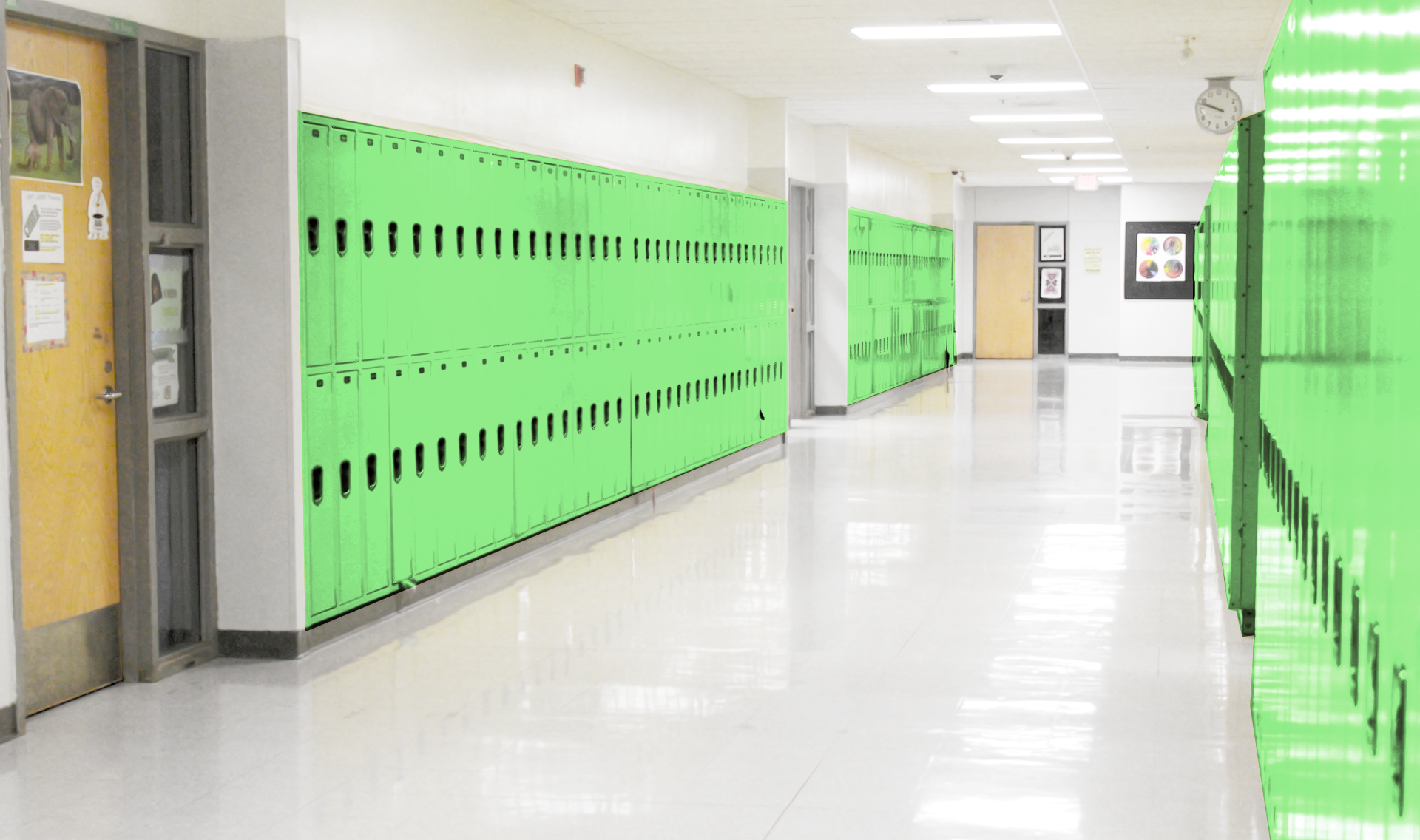 INT. SCHOOL LOCKERS GREEN – DAY
