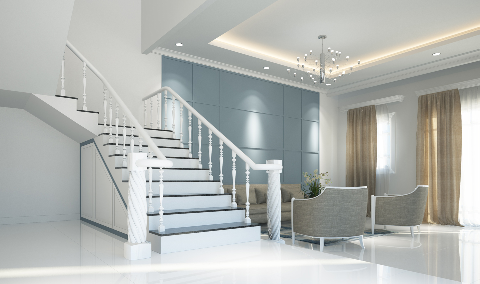 INT. STAIRCASE POSH – DAY