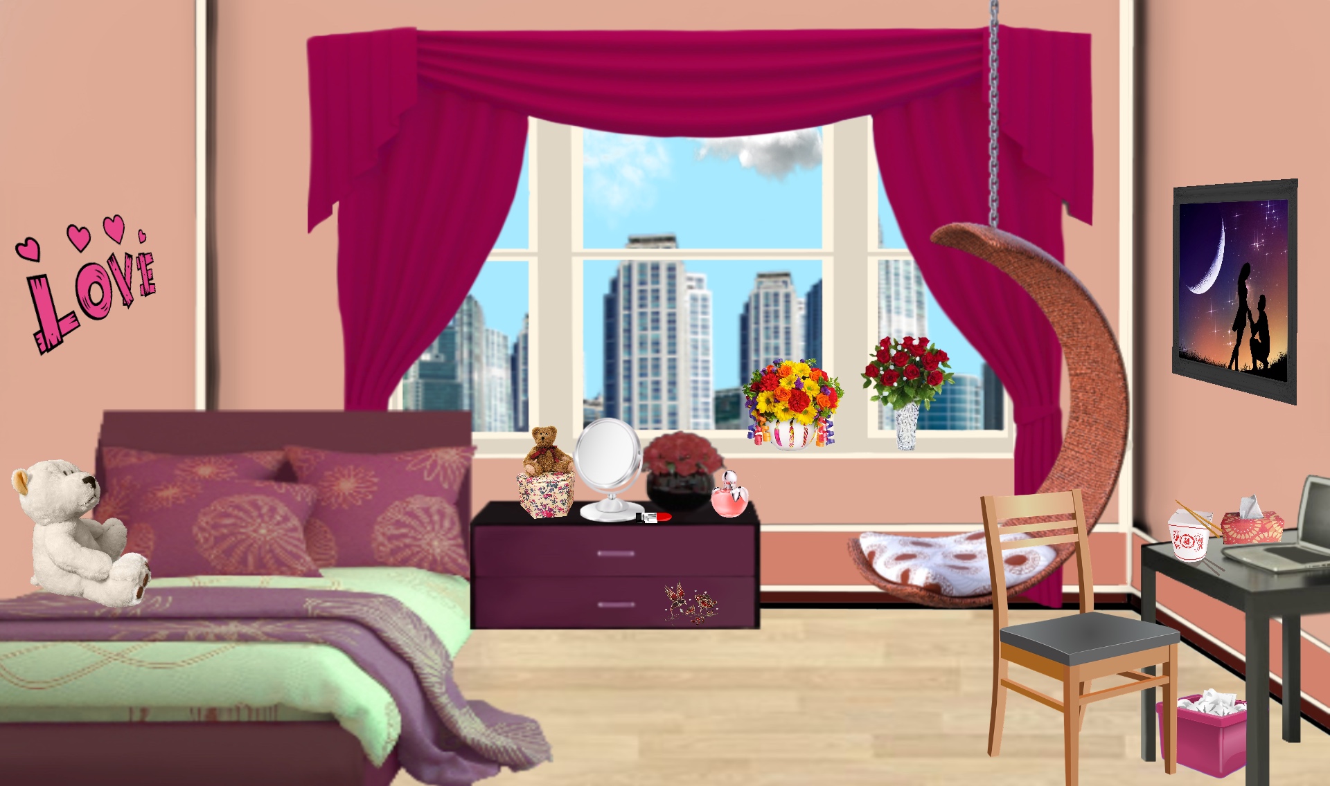 INT. TEEN GIRL ROOM PINK – DAY